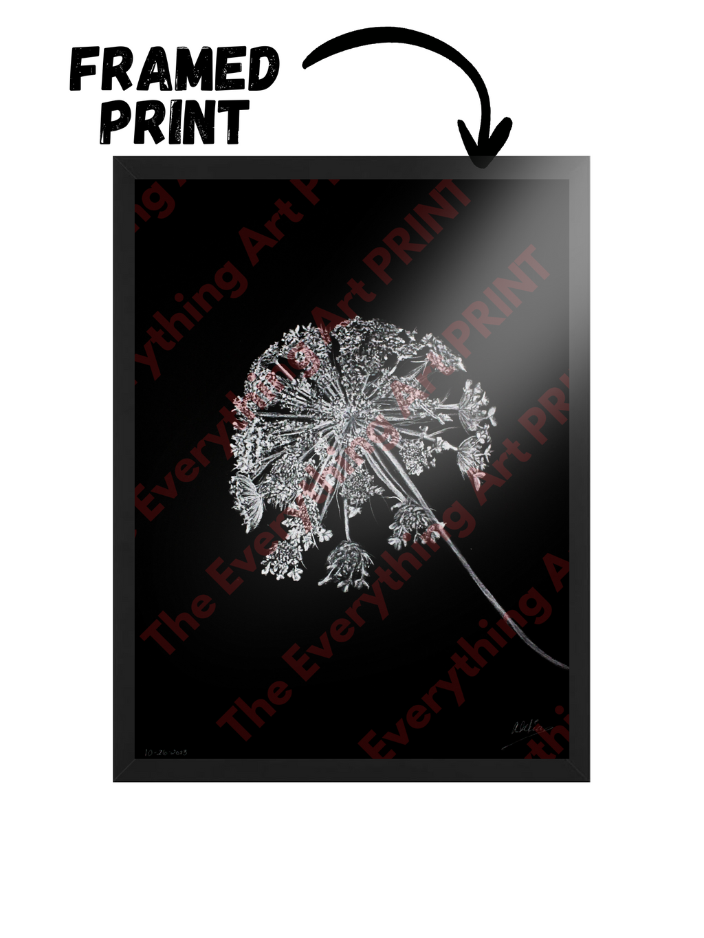 White Charcoal Flower Print