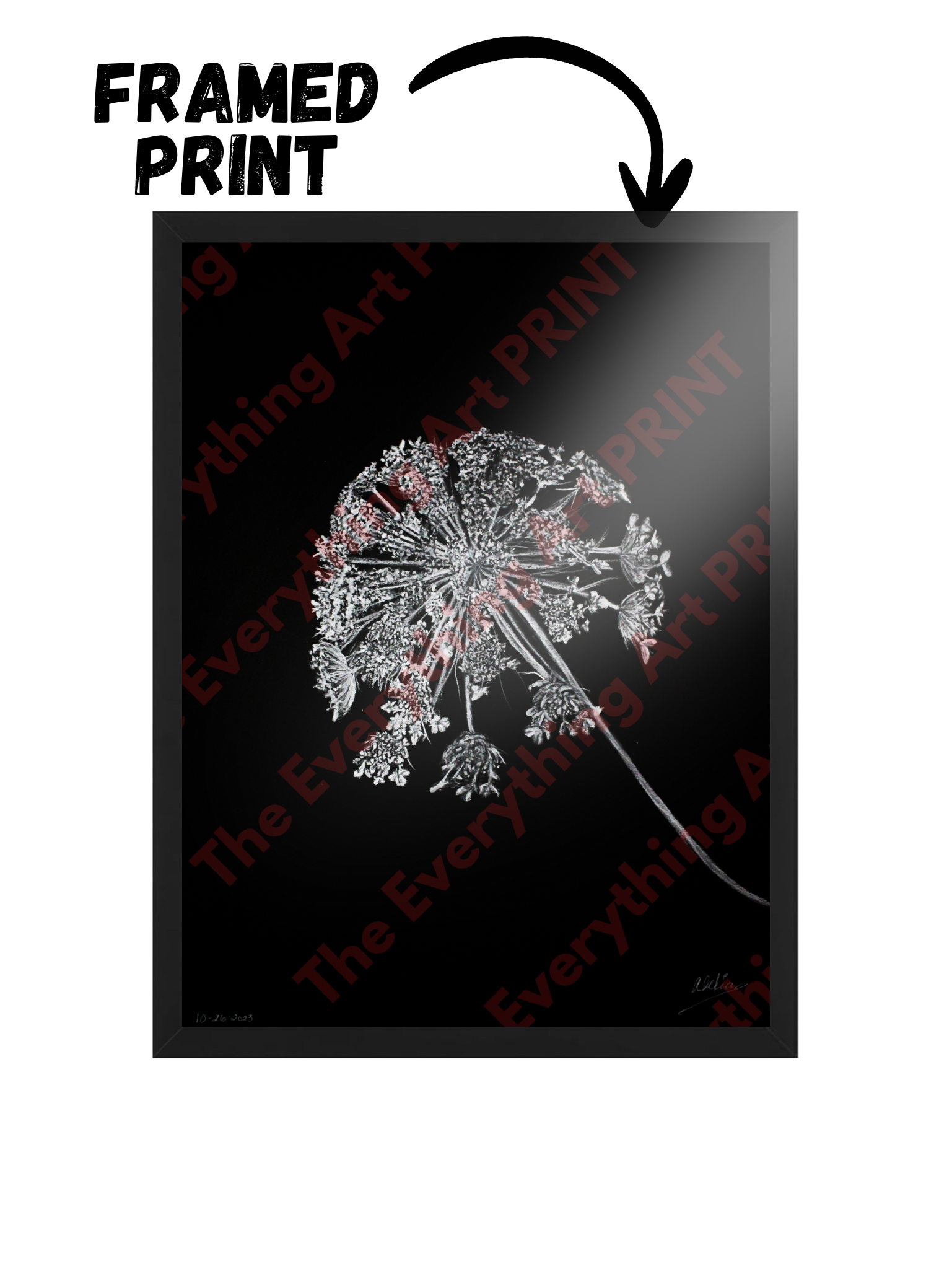 White Charcoal Flower Print