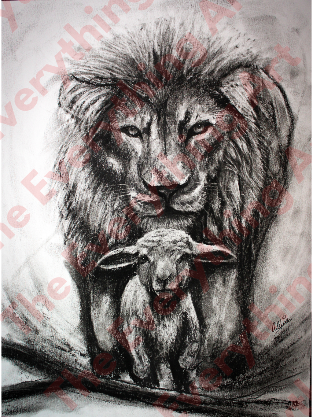 Charcoal Lion and Lamb
