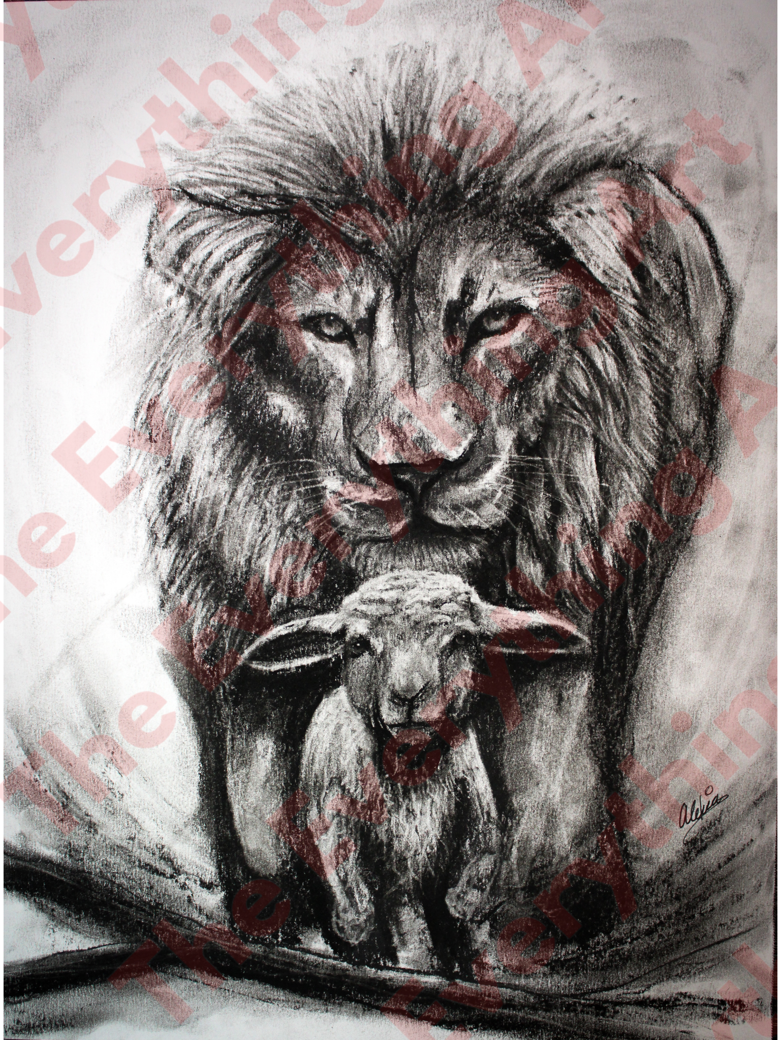 Charcoal Lion and Lamb