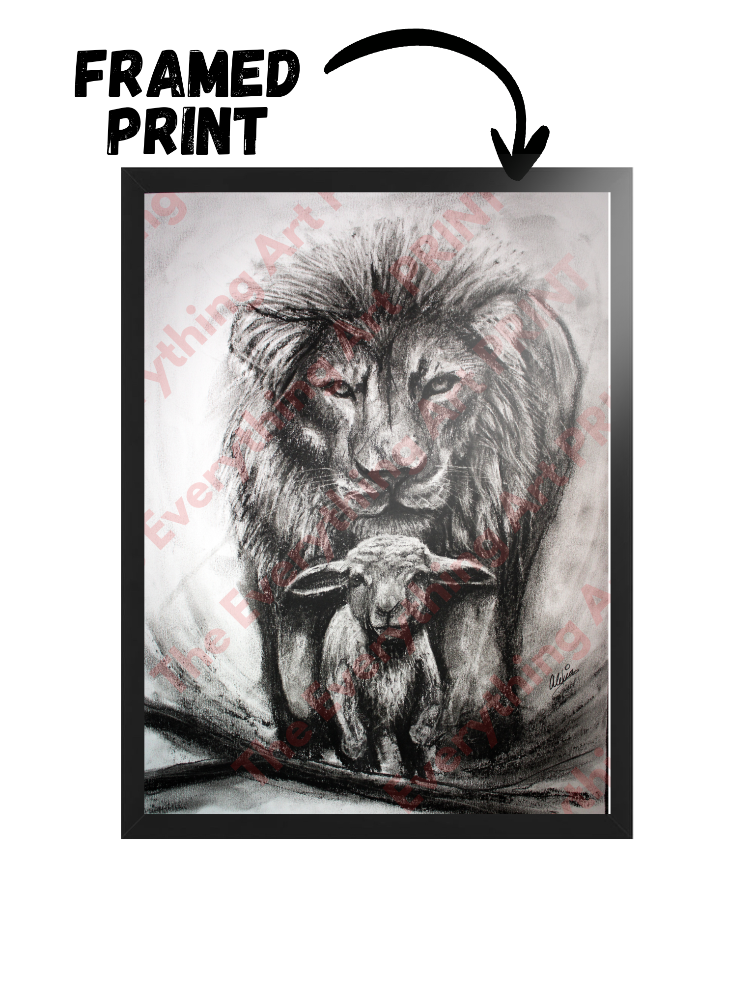 Charcoal Lion and Lamb Print