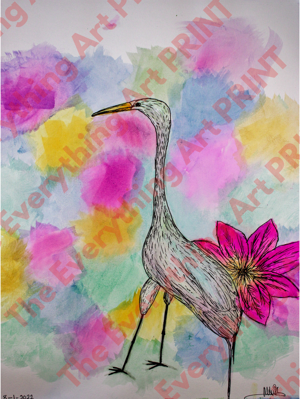 Watercolor Crane Print