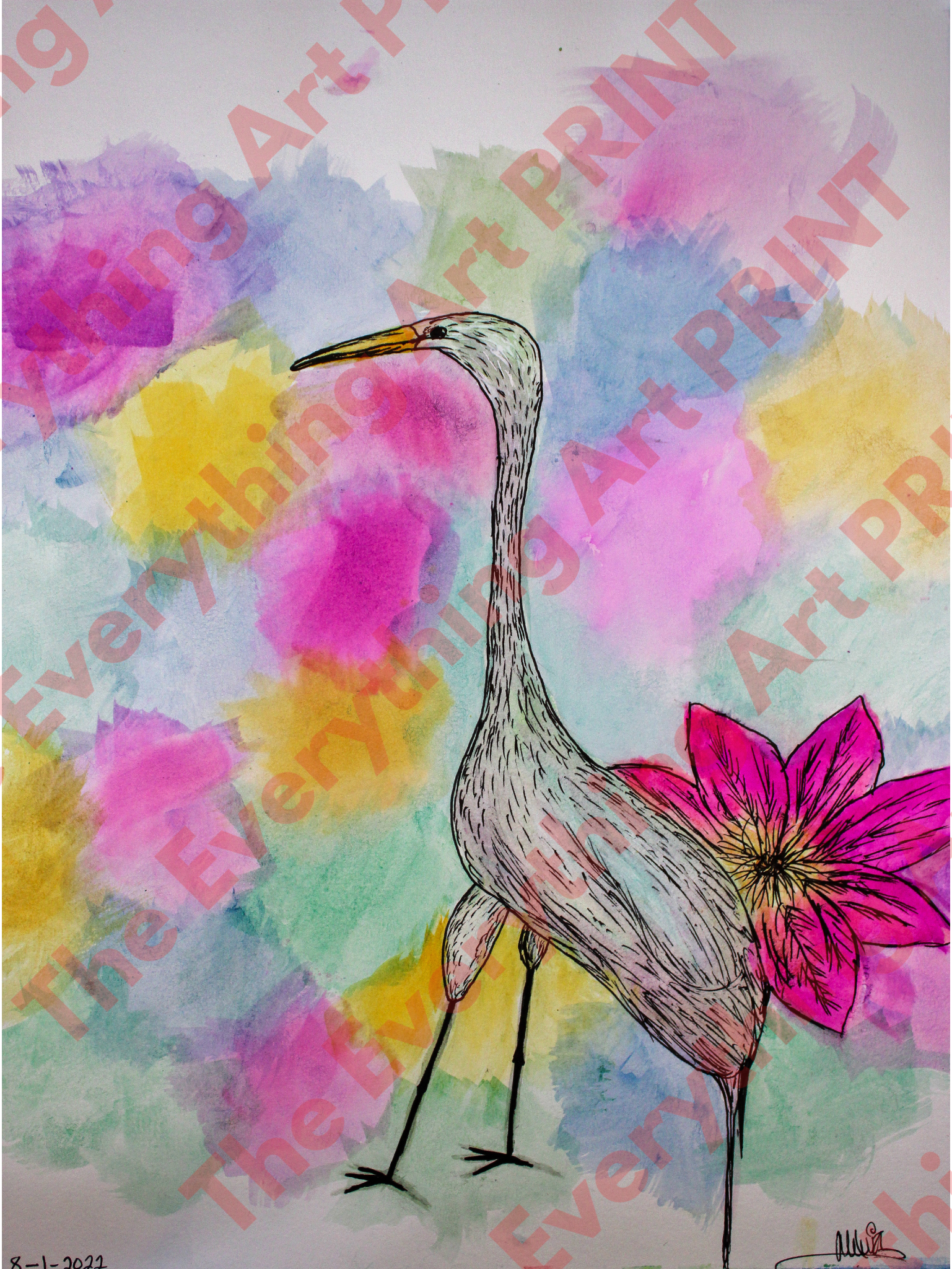 Watercolor Crane Print