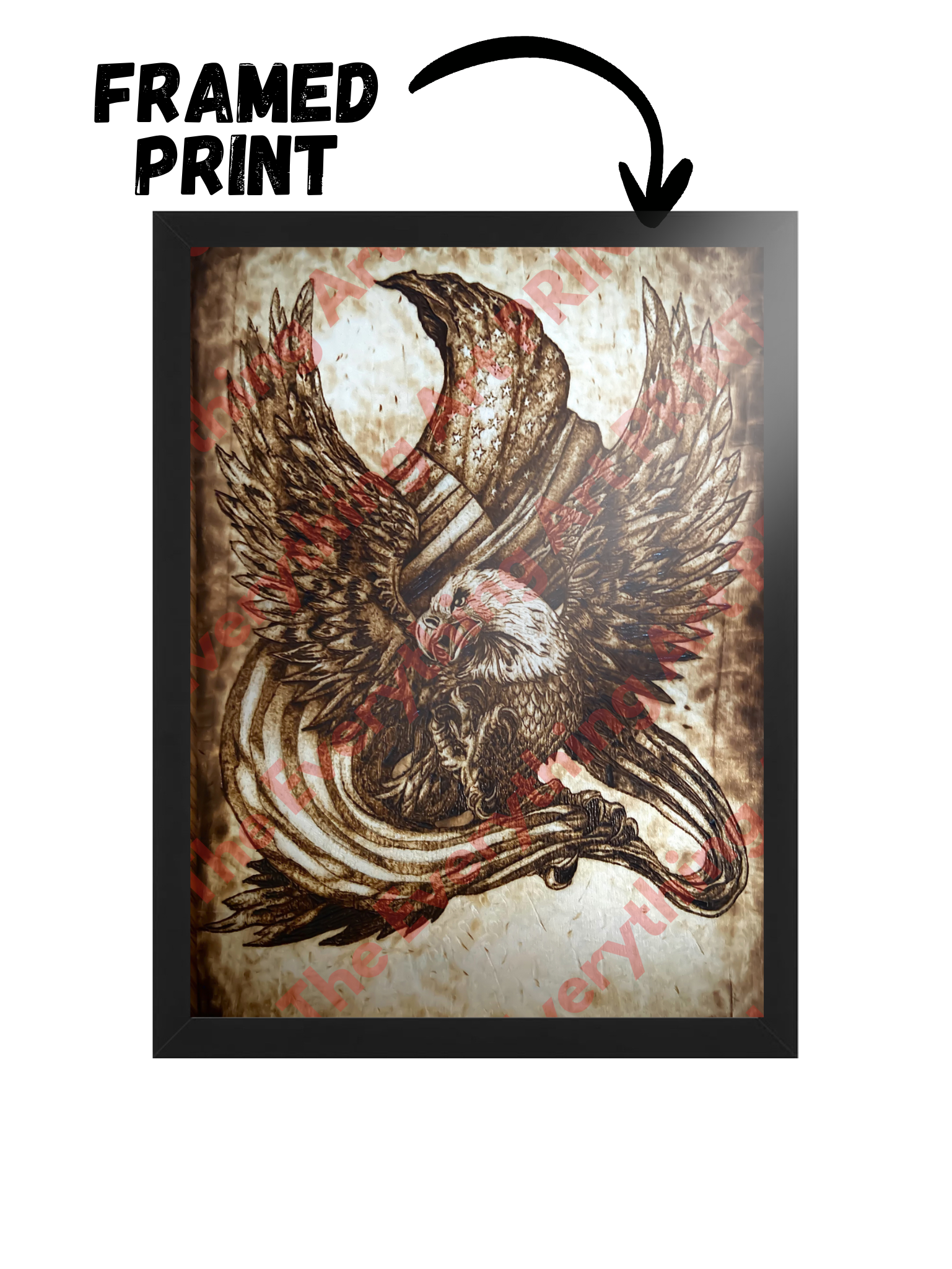 Wood Burned American Eagle Print
