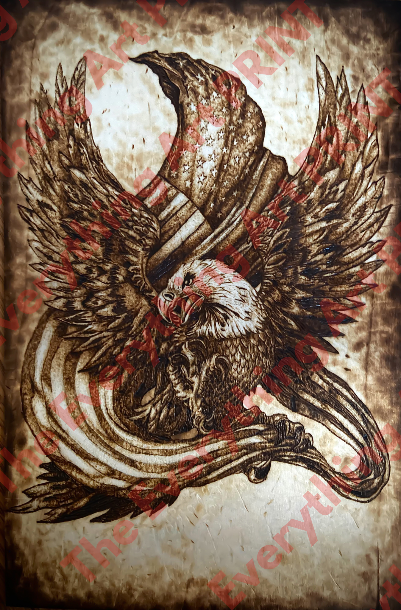 Wood Burned American Eagle Print